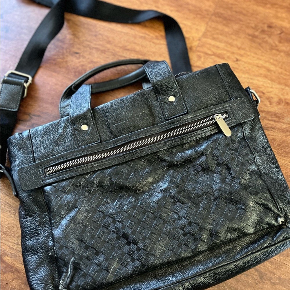 Black Christian Lacroix Basket Weave Messenger laptop bag